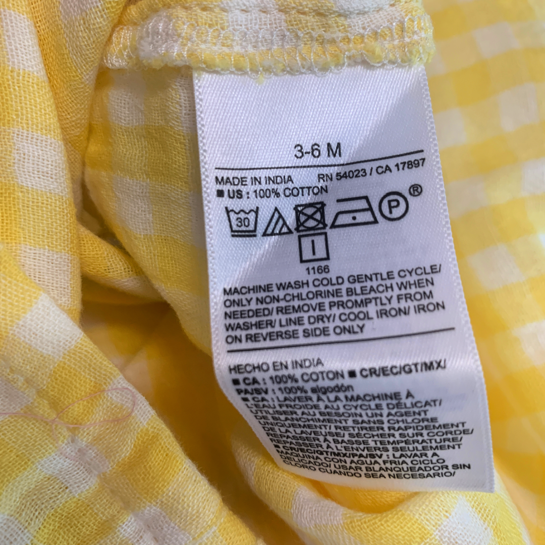 Old Navy Bee Happy Baby Romper Size 3-6 Months Sleeveless Yellow Gingham NWT