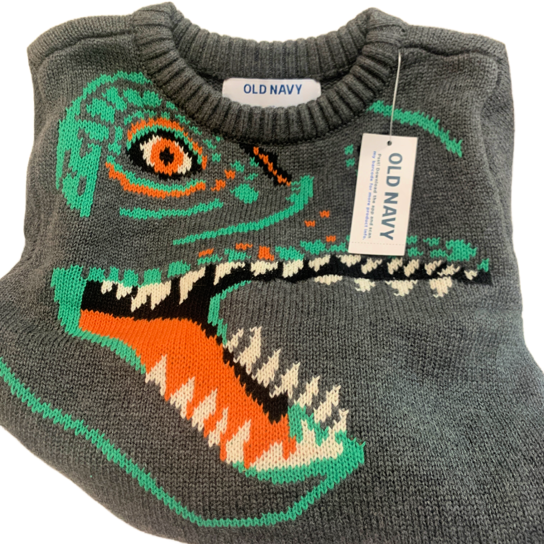 Old Navy Dino Sweater Toddler Size 2T Dinosaur Crew Neck Gray New $27 Retail