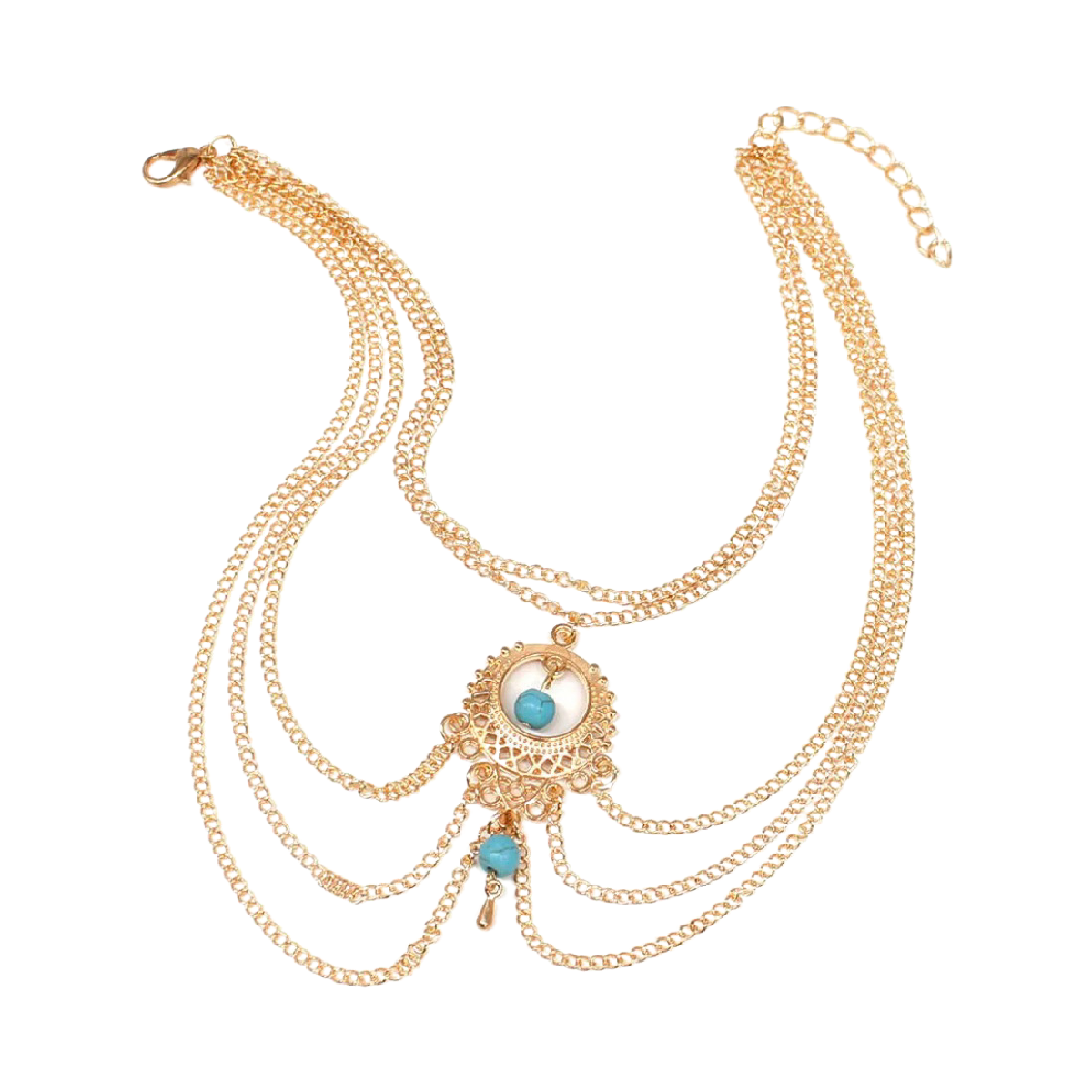 Turquoise Boho Geometric Hollow Anklet in Silver or Gold Tone NEW Foot Jewelry