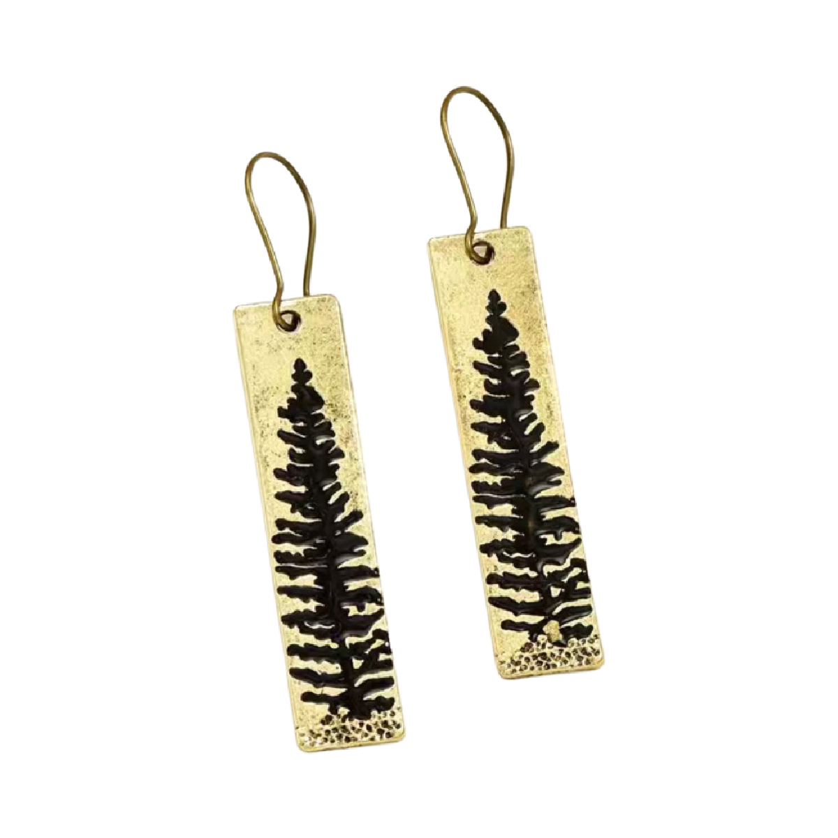 Golden Boho Forest Metal Earrings Pine Tree Holiday Winter Charm Dangle NEW