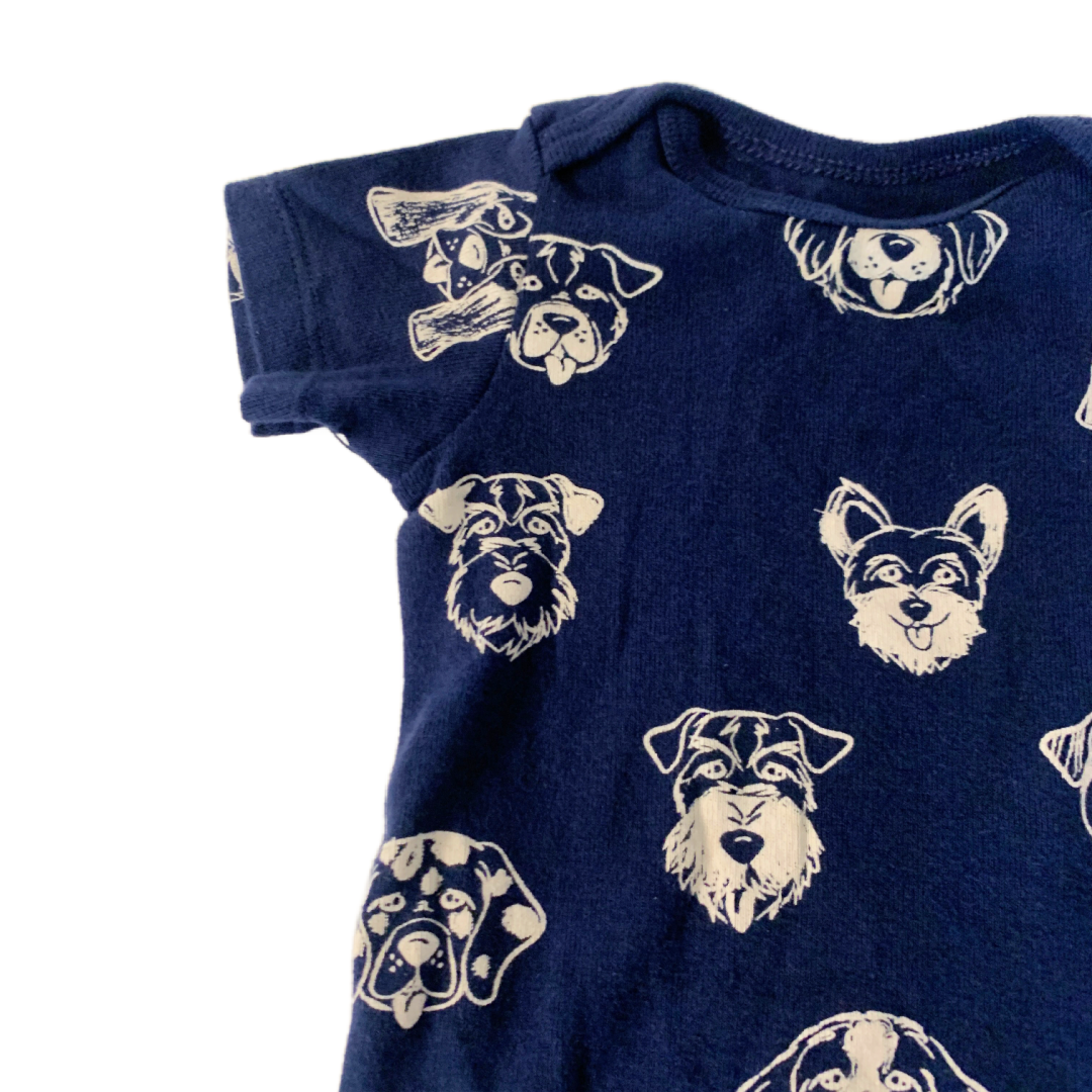 Lot of 2 Member's Mark Bodysuits NB Blue Cotton Puppy Dogs