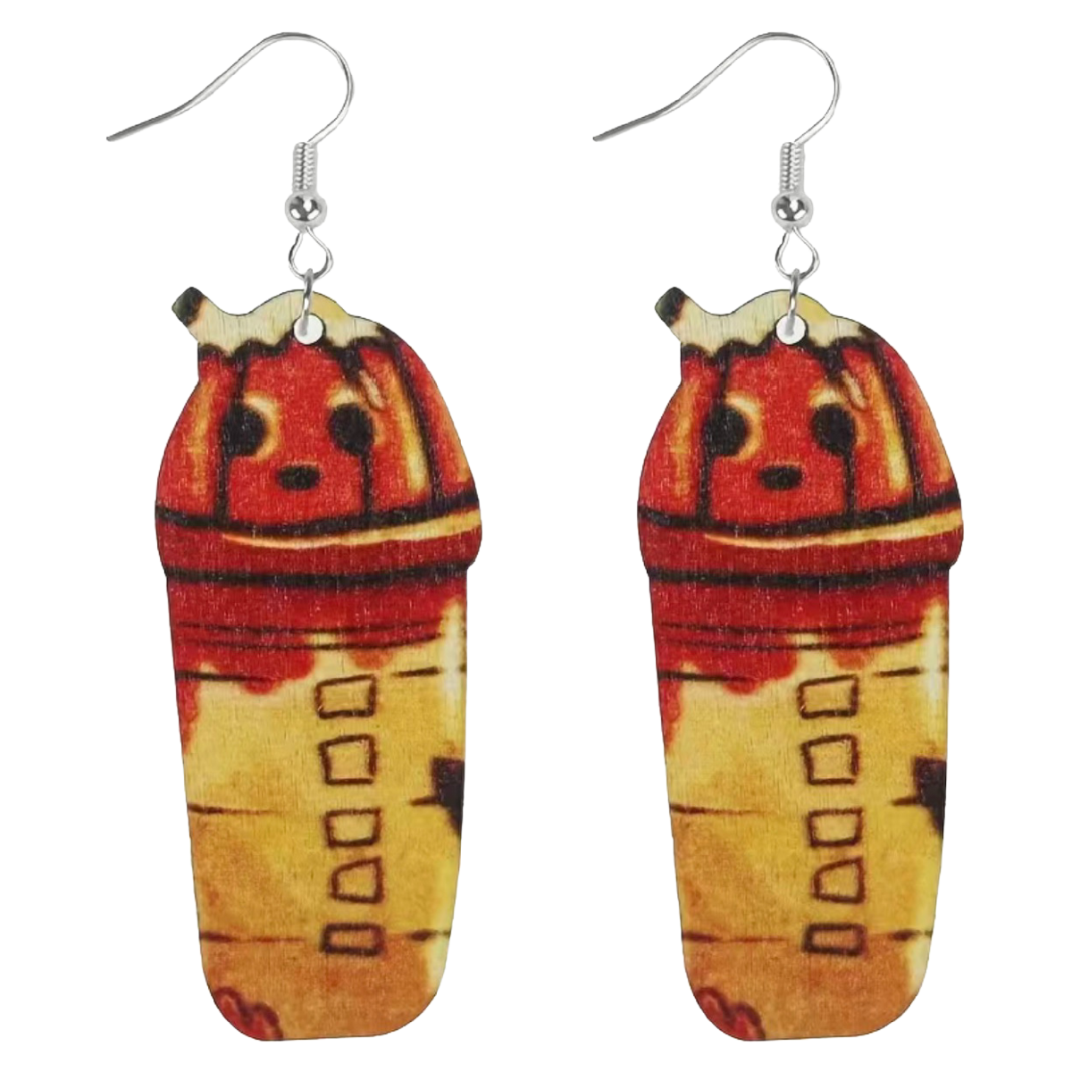 Autumn Pumpkin Wooden Earrings Gourds Coffee Latte Shake Fall Colors Dangle NEW