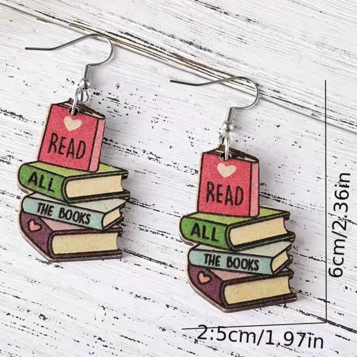 Wooden Book Love READ ALL THE BOOKS Earrings Librarian Teacher Student Gifts New