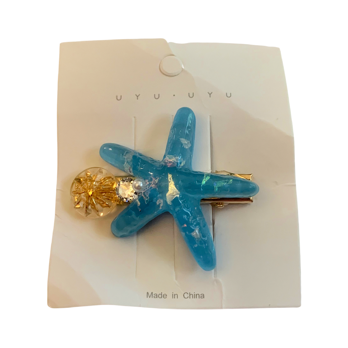 Blue Starfish Hair Barrette Clip Gold Sand Dollar Ocean Shell Accessory NEW