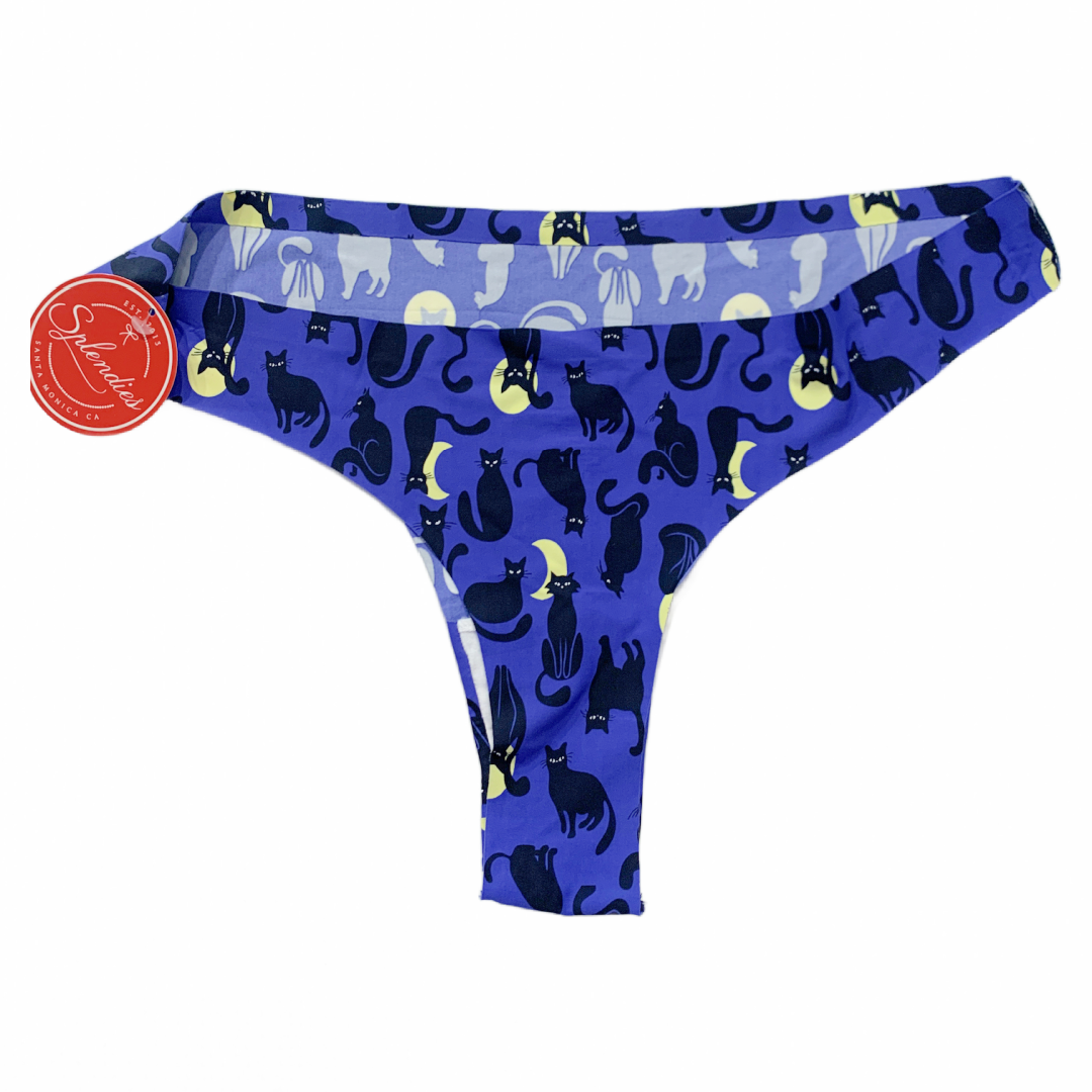 Splendies No-Show Thong Panties Halloween Black Cat Laser Cut Tagless NWT
