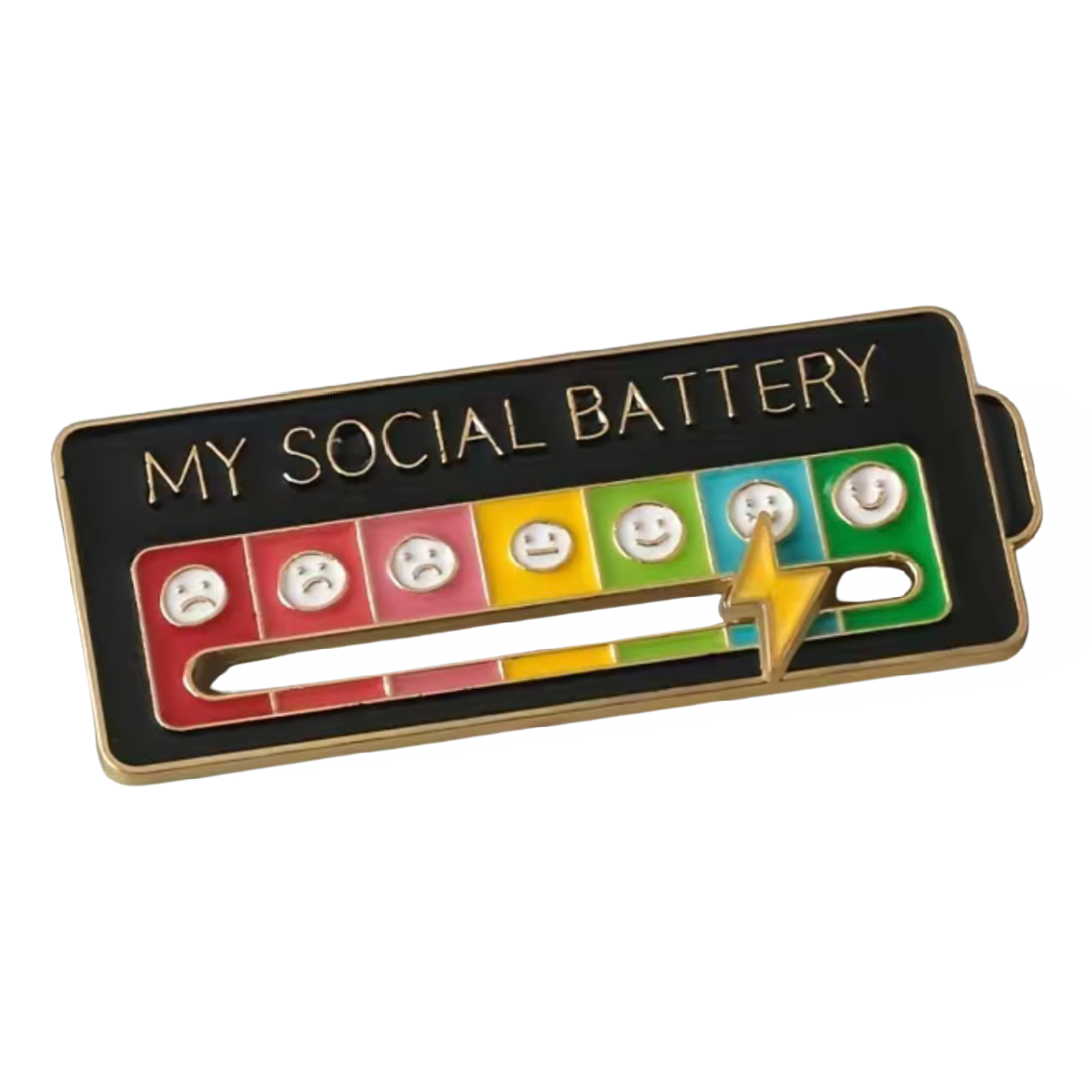 Emotional Management Jewelry "My Social Battery" Pin Sad, Happy Face NEW