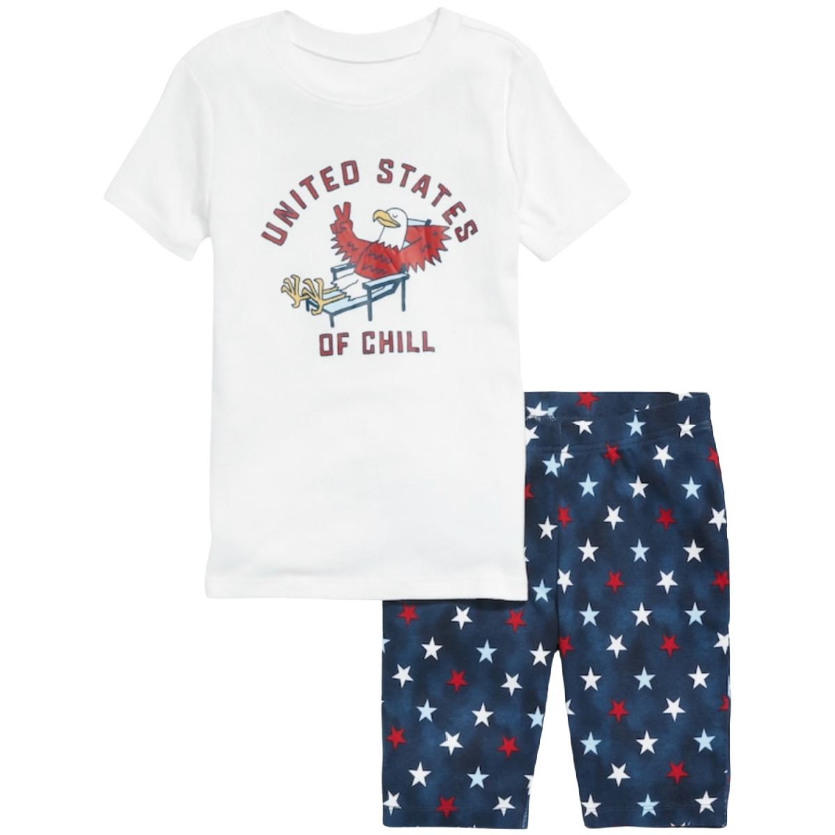 USA Top & Short Pajamas 2pc Set for Kids Eagle Summer Chill Snug-Fit Unisex NWT