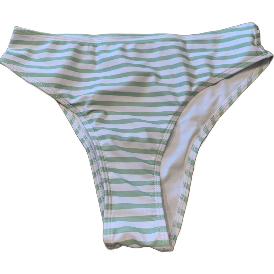 High Cut Green Stripe Bikini Swim Wear Size Small Bow Tie Shoulder 2 Pc Swimsuit