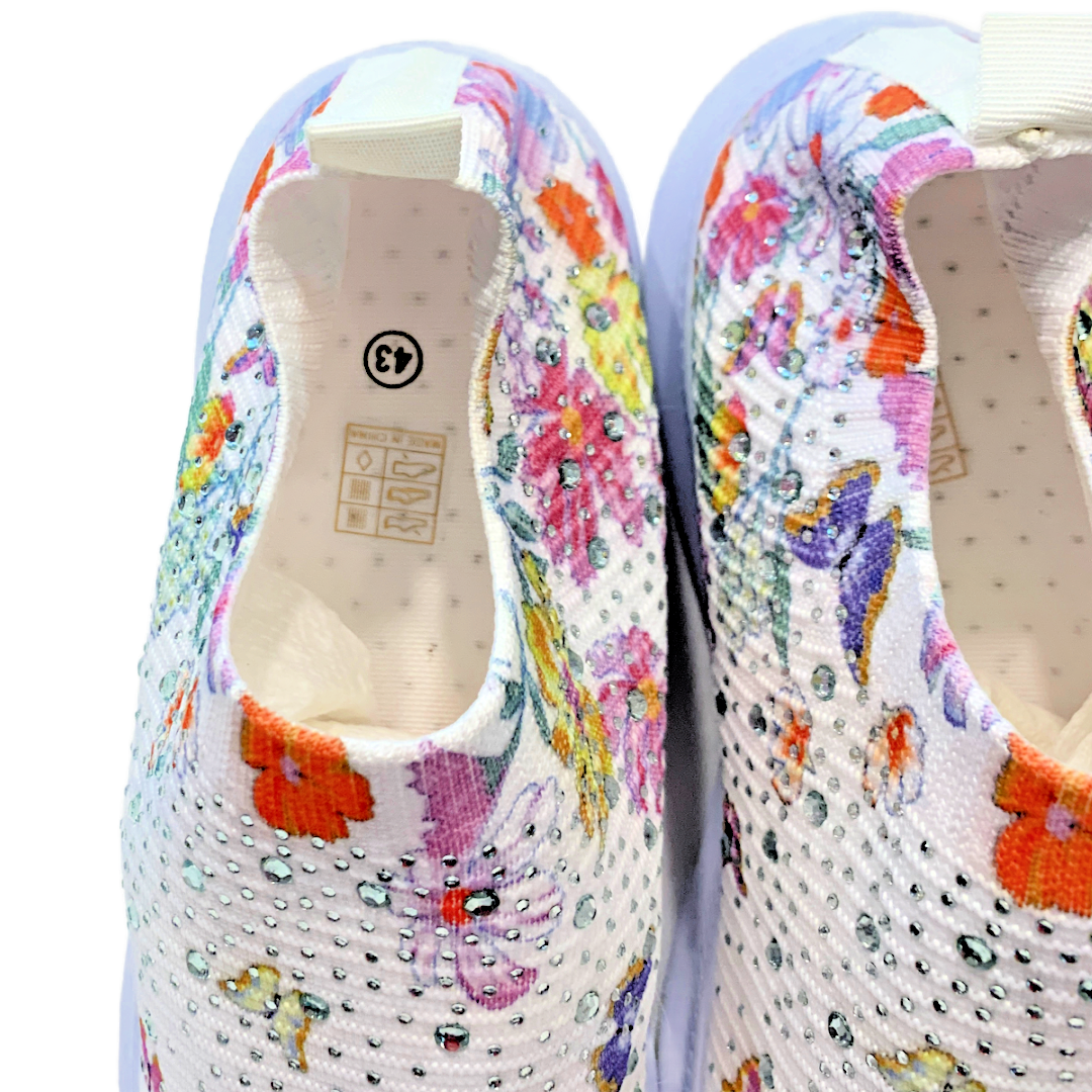 Women's Floral Rhinestone Knit Slip-On Sneakers Size 10.5 Colorful Shoes NWOT