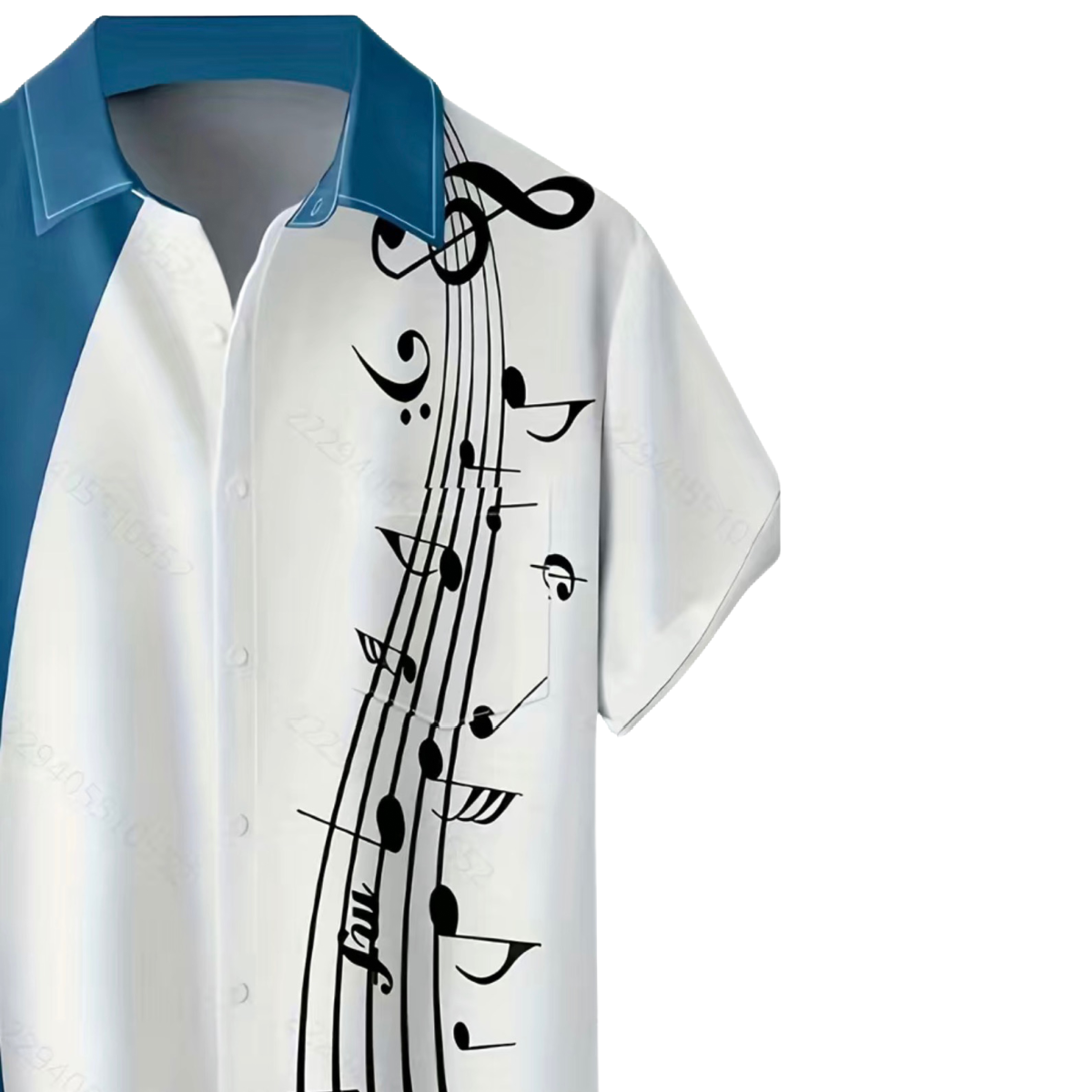 Music Notes Collared Bowling Shirt Men's Size M Buttons Short Sleeve Pocket NEW