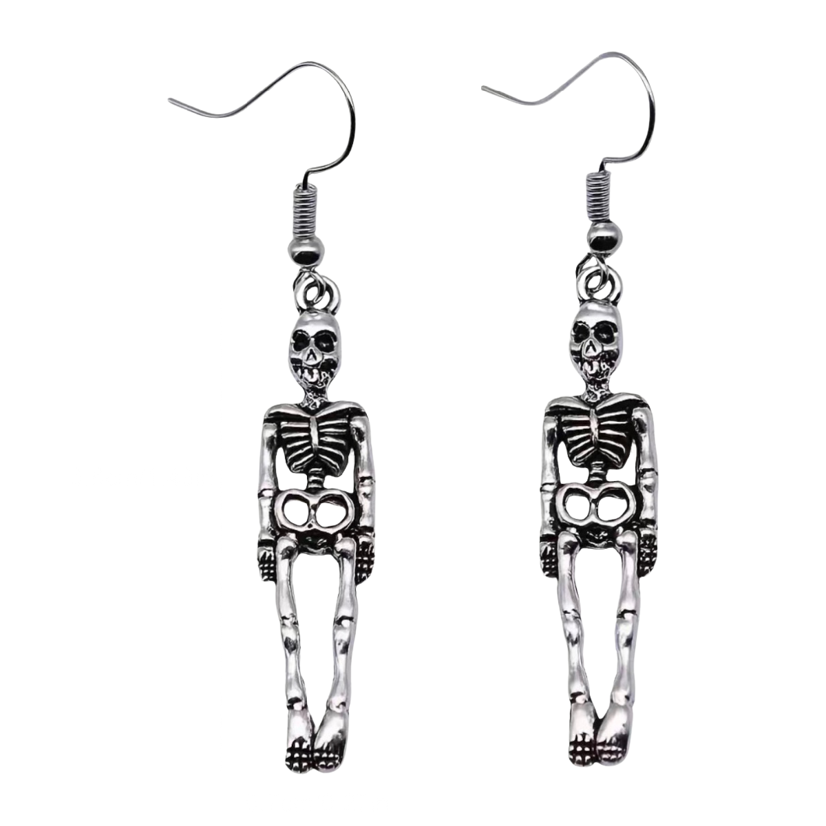 Punk Silver Tone Human Skeleton Dangle Earrings Science Halloween Jewelry NEW