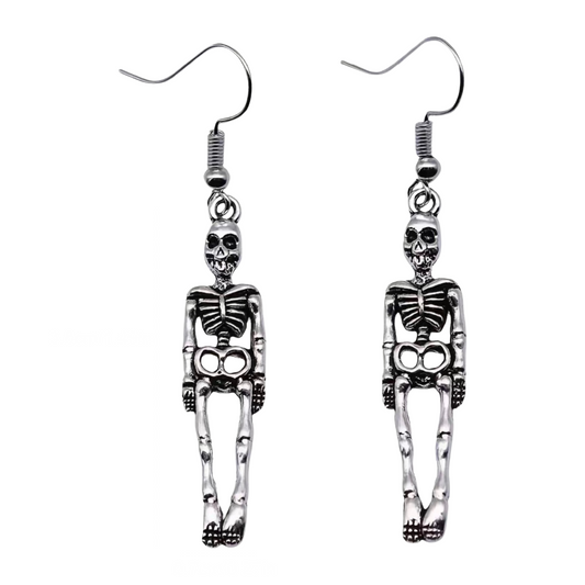 Punk Silver Tone Human Skeleton Dangle Earrings Science Halloween Jewelry NEW