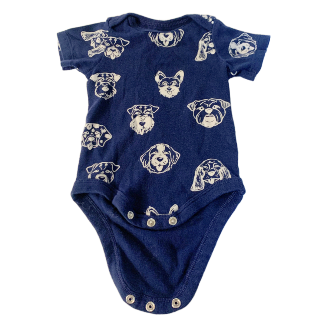 Lot of 2 Member's Mark Bodysuits NB Blue Cotton Puppy Dogs