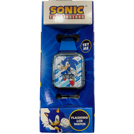 Sega SONIC The Hedgehog Flashing LCD Watch Blue Rectangle Face Unisex Kids NEW