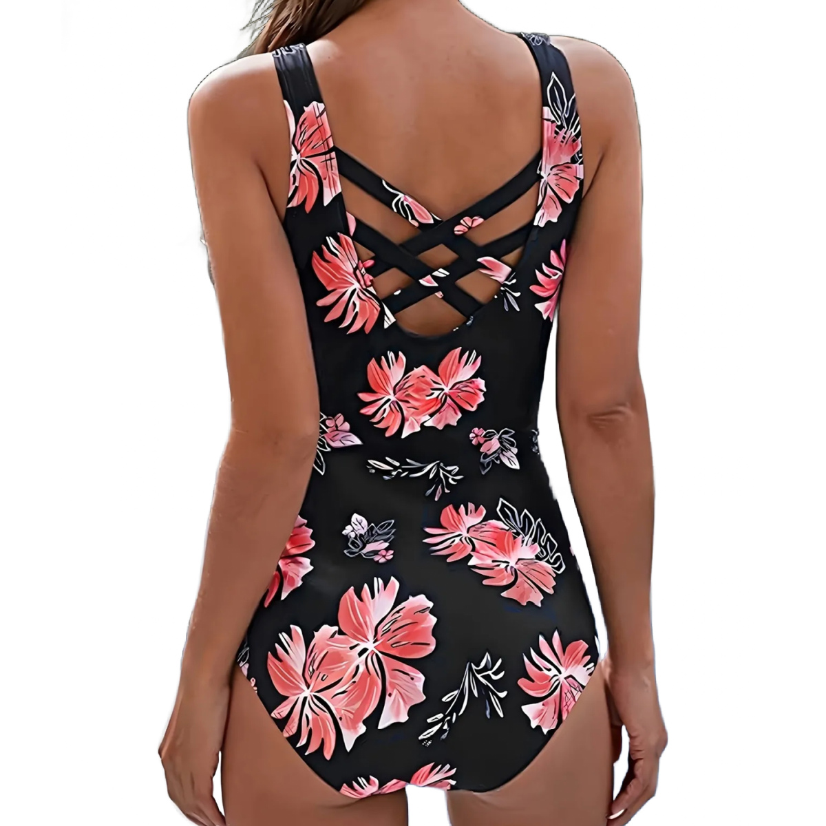 Floral Sport Tummy Control Swimsuit High Waist Criss-Cross Back Padded New