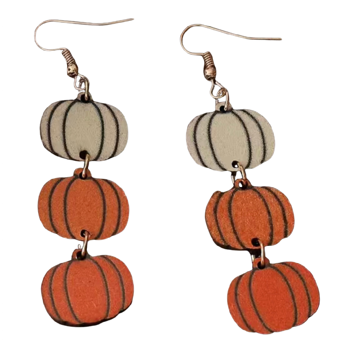 Wooden Dangle Pumpkin Ombre Earrings Autumn Fall Harvest Thanksgiving 3" NEW