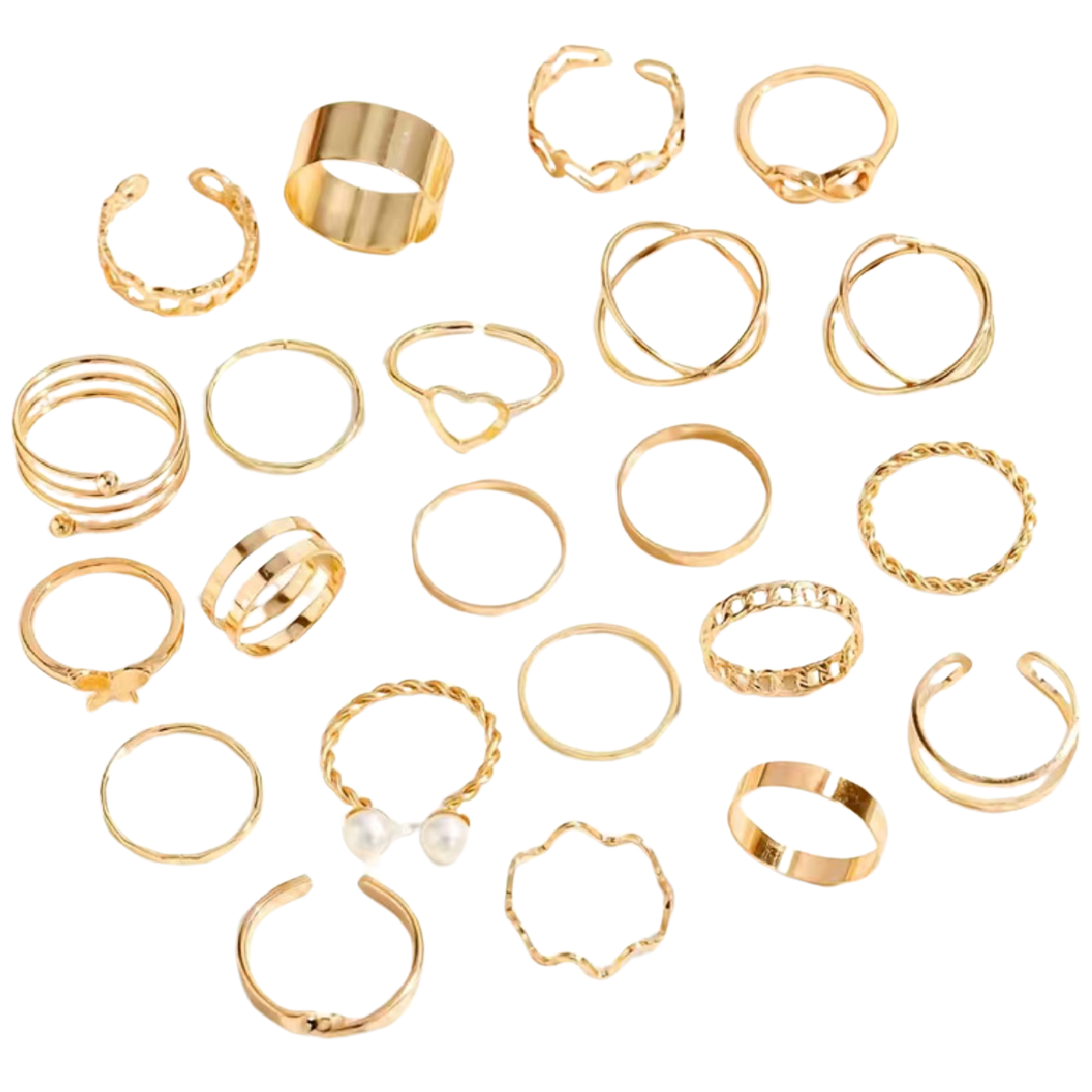 22pc Ring Set Twist Love Heart Wave Adjustable Stackable Knuckle Toe NEW Lot