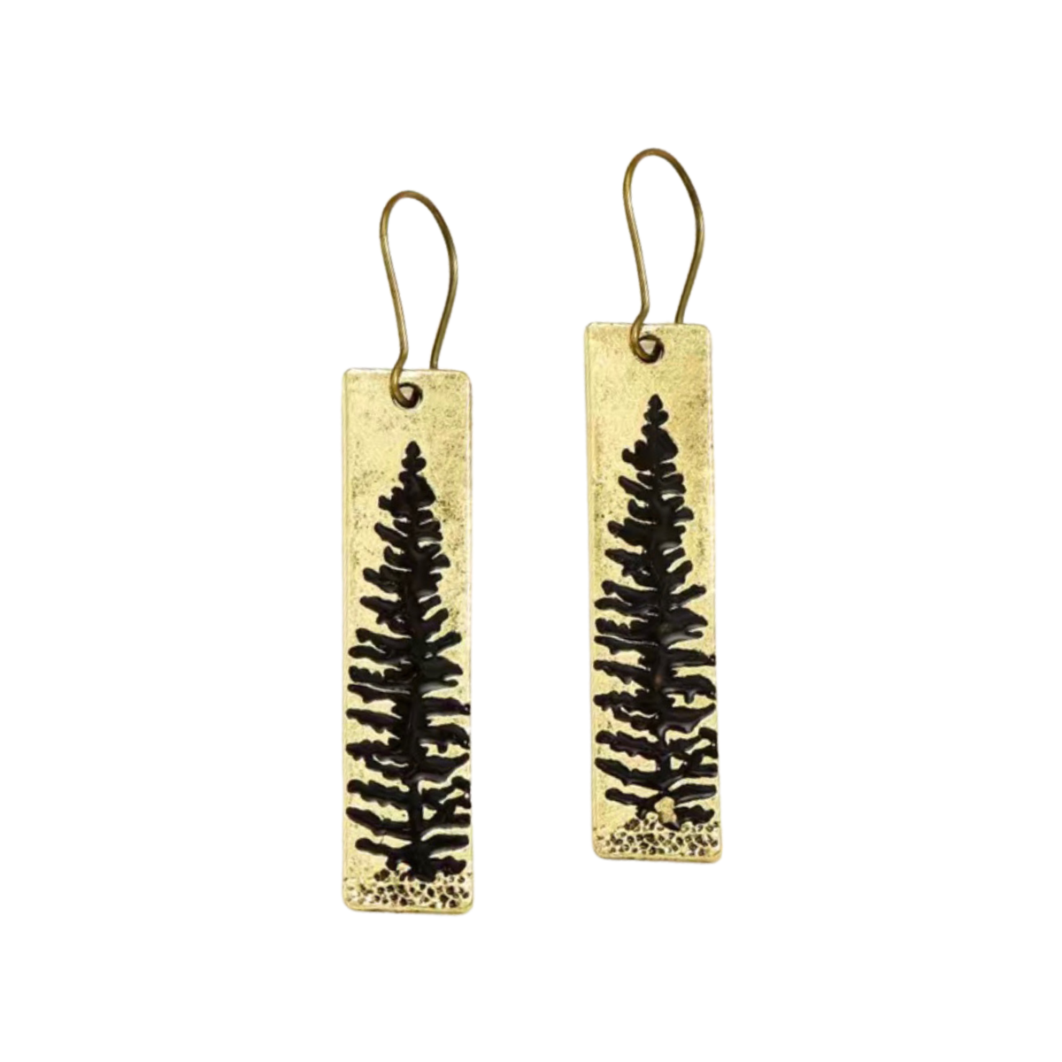 Golden Boho Forest Metal Earrings Pine Tree Holiday Winter Charm Dangle NEW