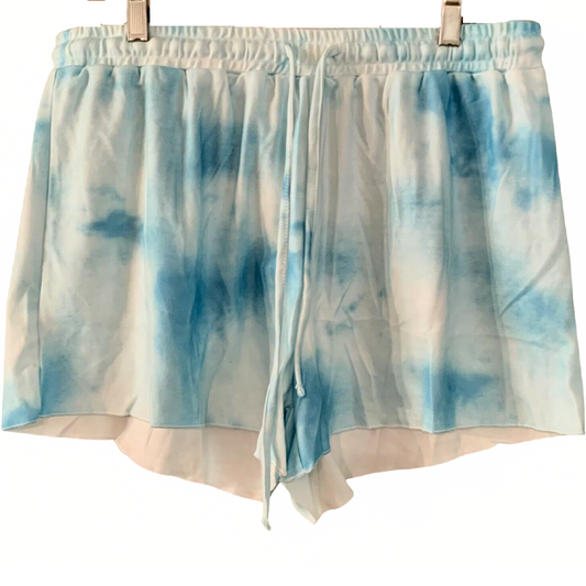 High Rise Lounge Shorts Size XL Soft Sky Blue Tie Dye Drawstring PJ Bottom NWOT