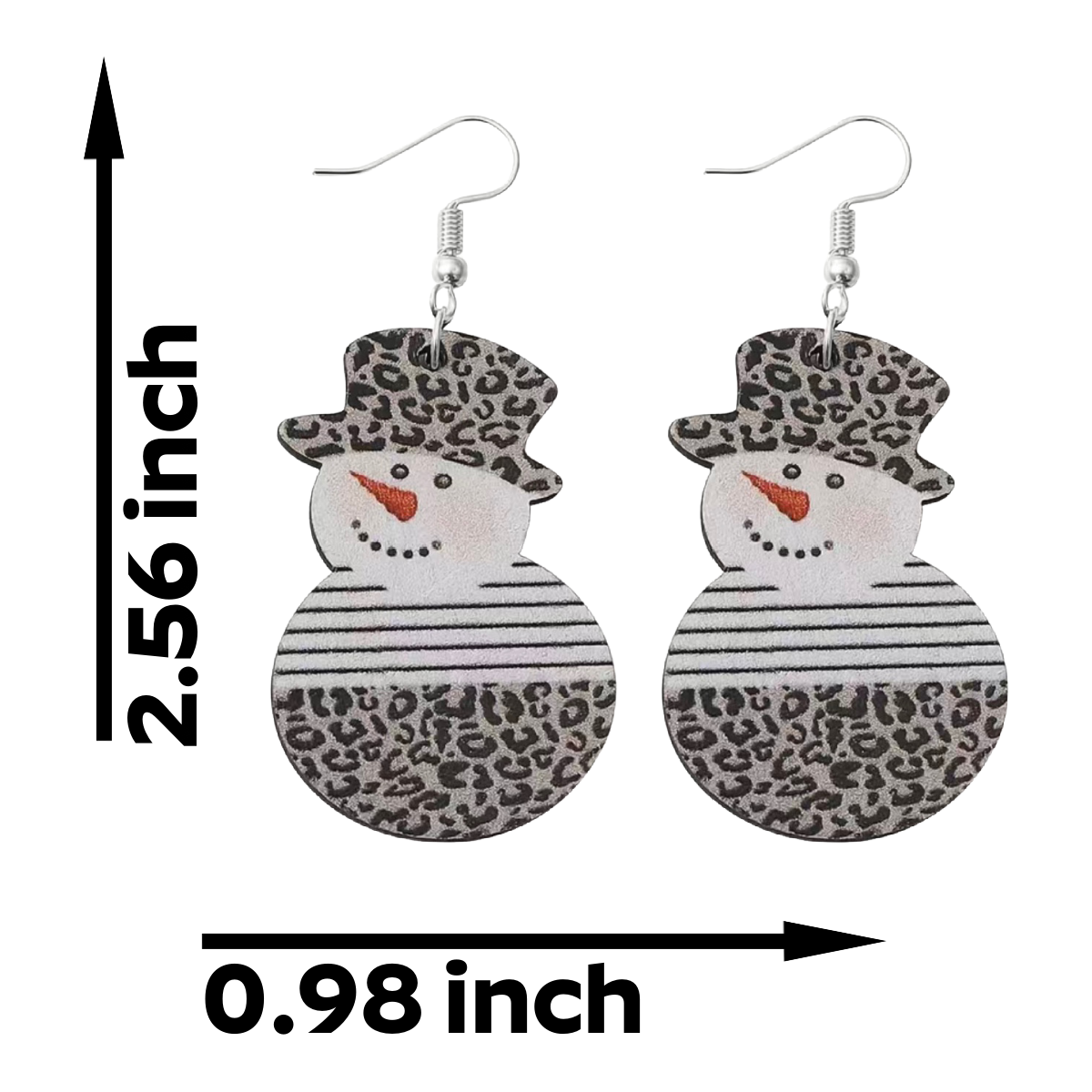 Snowman Earrings Leopard Print Hat Striped Carrot Nose Snow Winter Christmas NEW