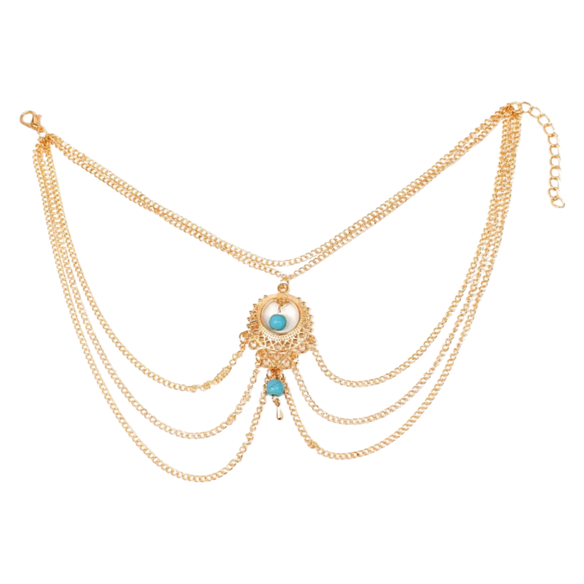 Turquoise Boho Geometric Hollow Anklet in Silver or Gold Tone NEW Foot Jewelry