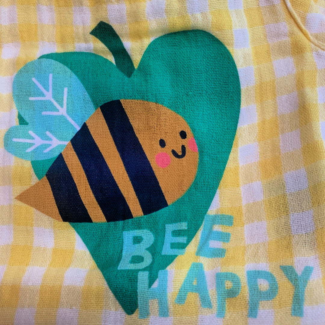 Old Navy Bee Happy Baby Romper Size 3-6 Months Sleeveless Yellow Gingham NWT