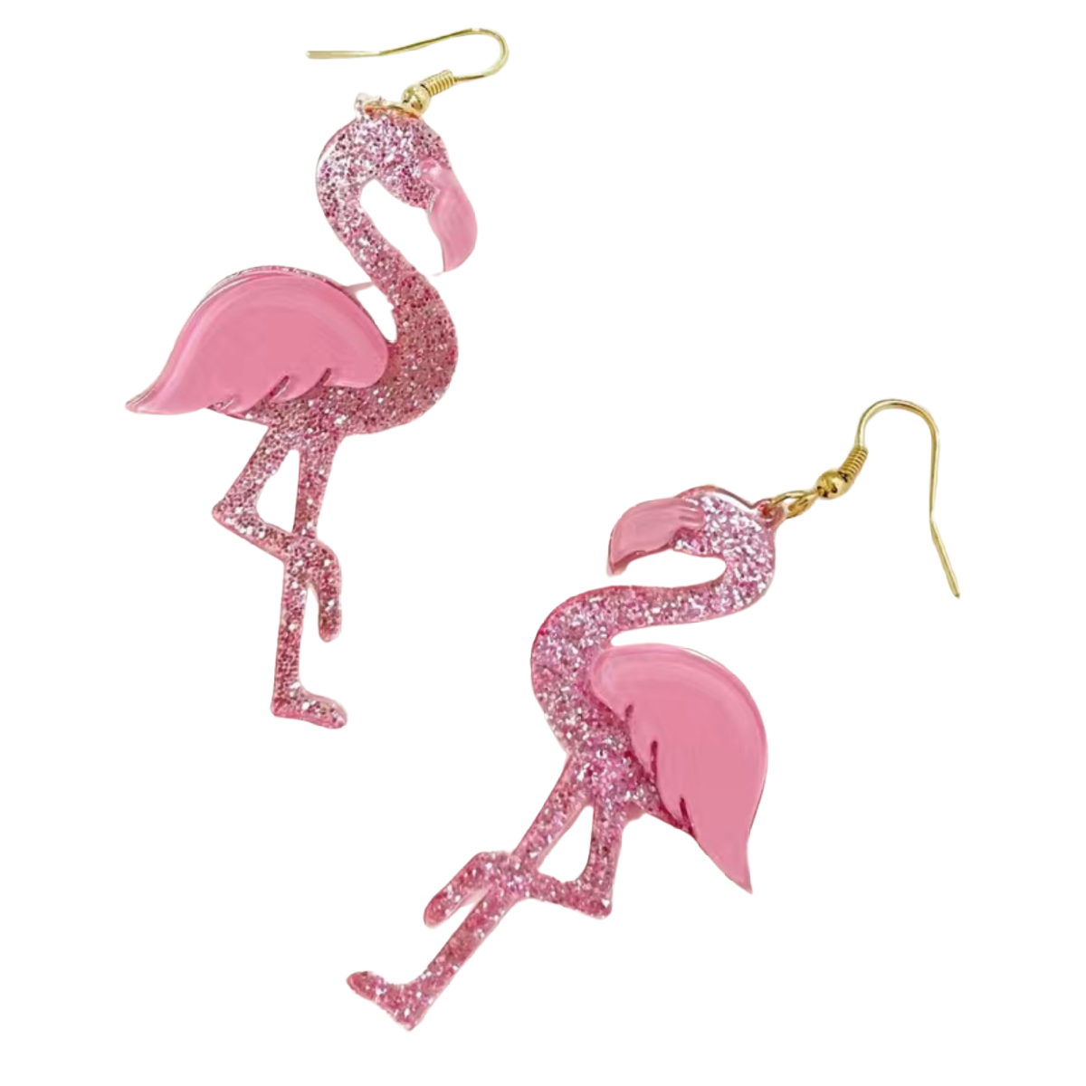 Glitter Pink Flamingo Bird Layered Acrylic Drop Dangle 3.15" Earrings New