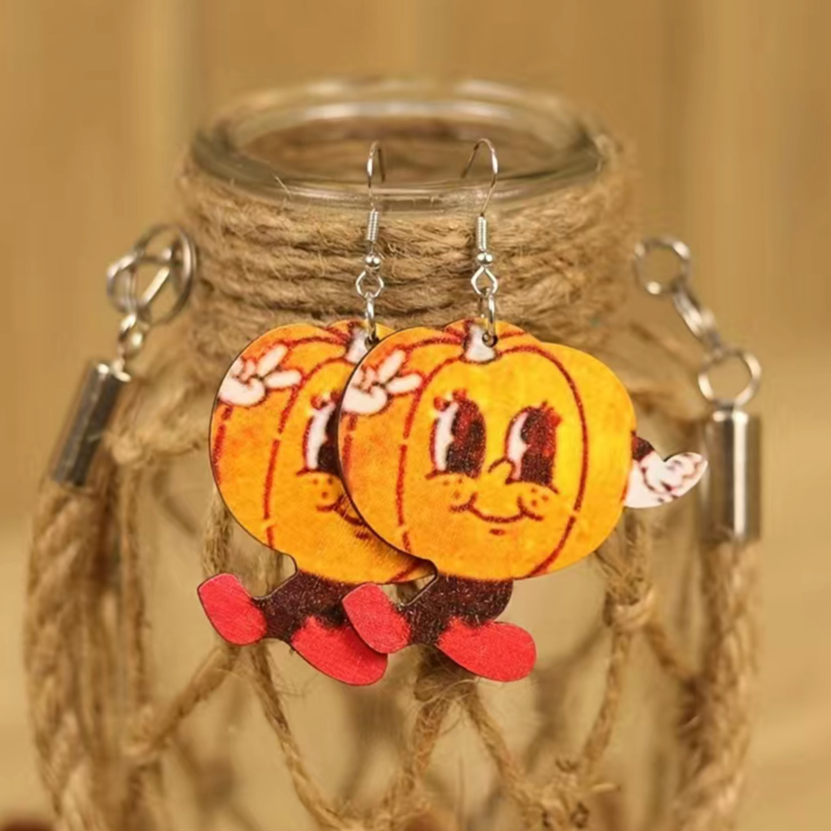 Autumn Pumpkin Wooden Earrings Gourds Coffee Latte Shake Fall Colors Dangle NEW