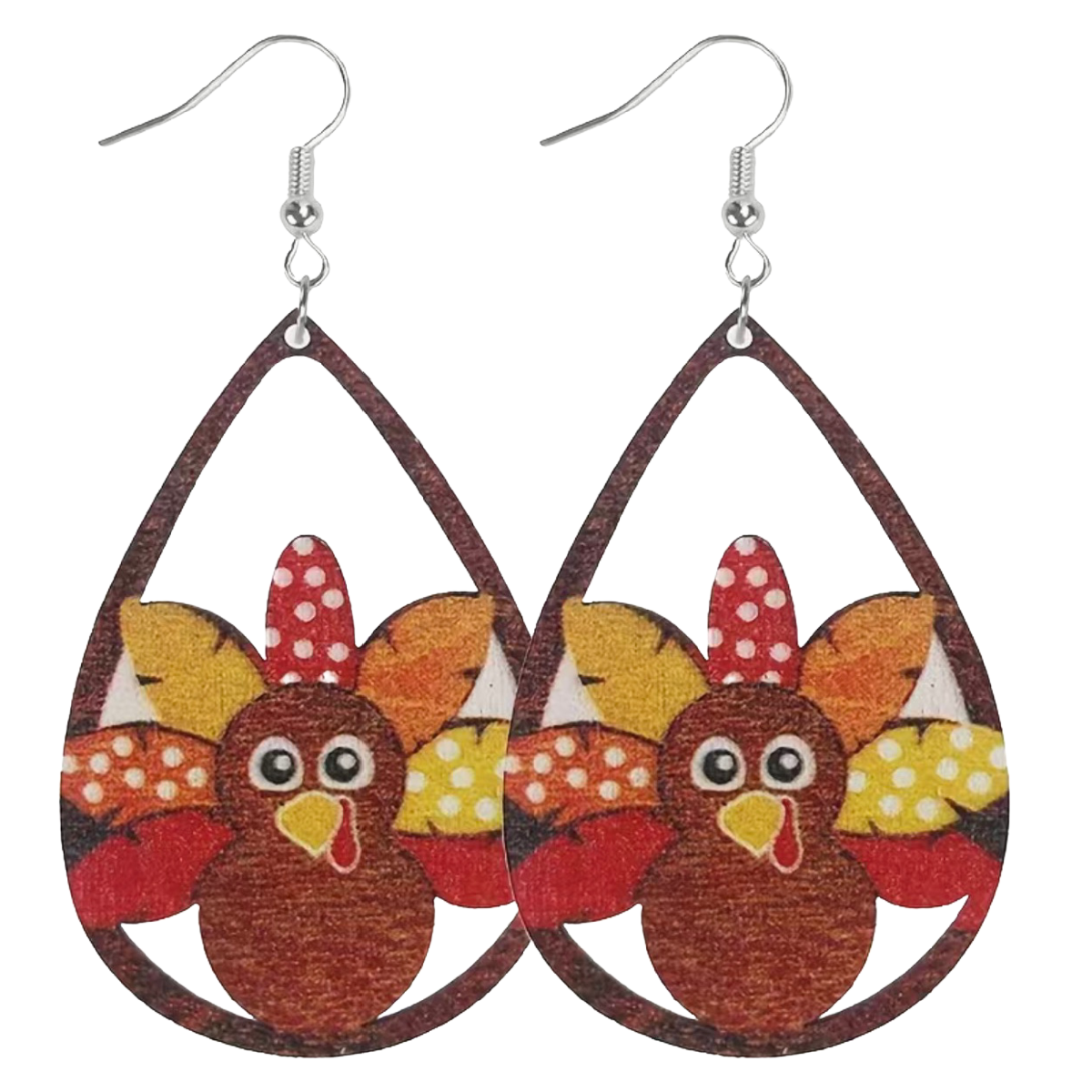 Thanksgiving Turkey Earrings Pilgrim Football Cartoon Autumn Fall Wooden NEW