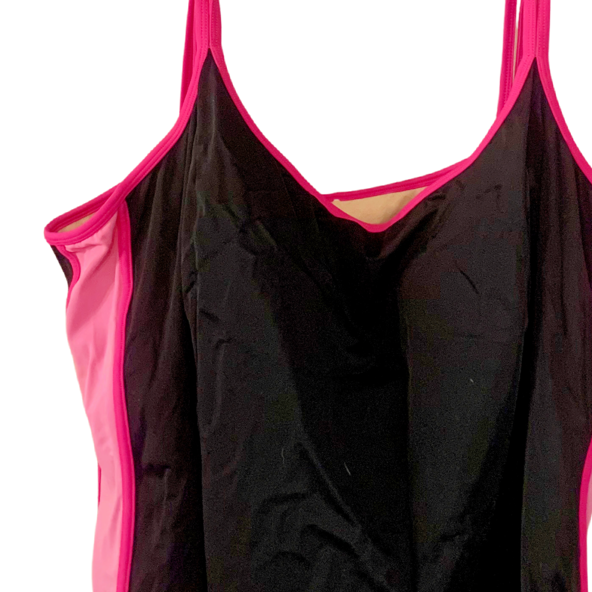 Contour Woman’s Size Swimwear Tankini Top 32W Full Padded Bra B￼lack Pink Block