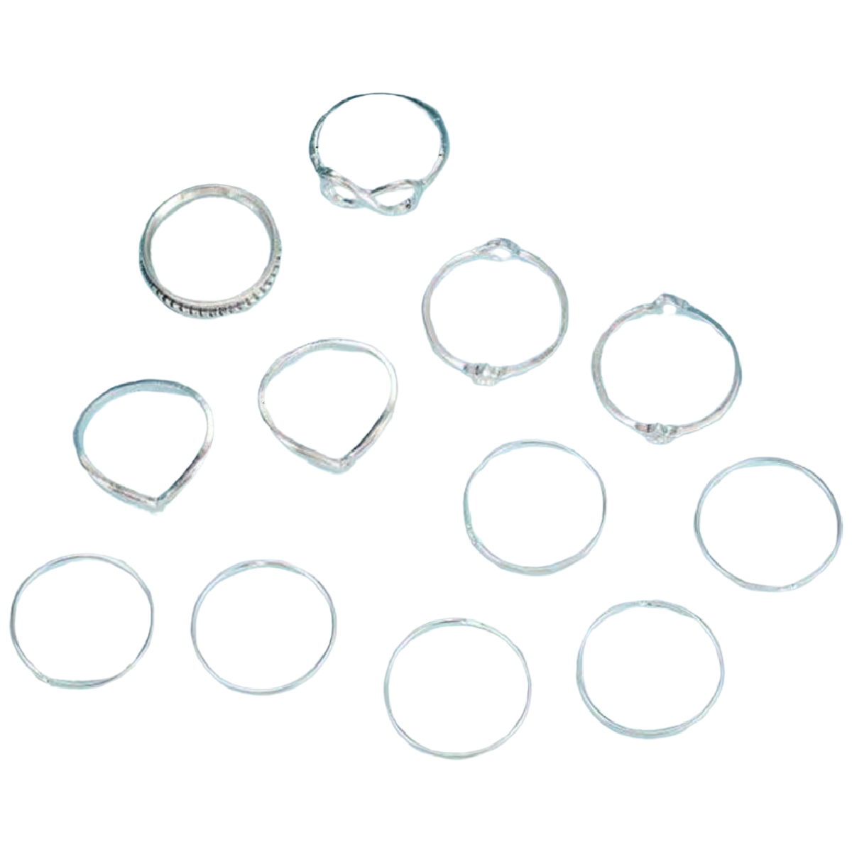 12pc Ring Set Simple Boho Ancient Silvertone Infinity Shape Adjustable NEW Lot