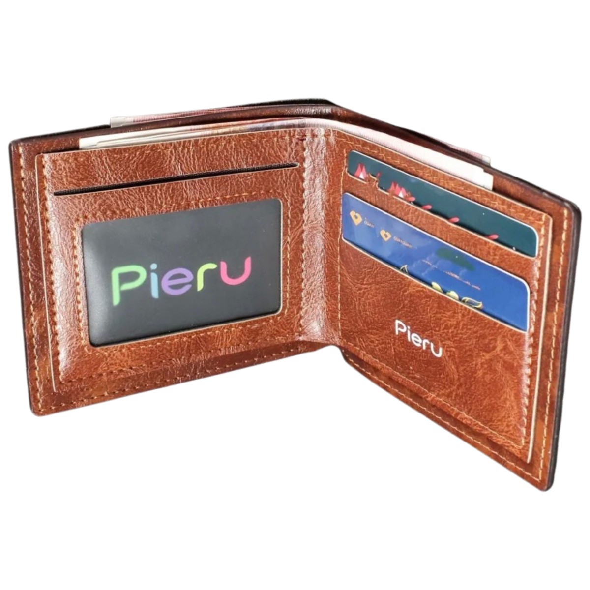 Faux Leather Bi-Fold Men's Wallet Credit Card Slots, ID Window, Bill Compartment