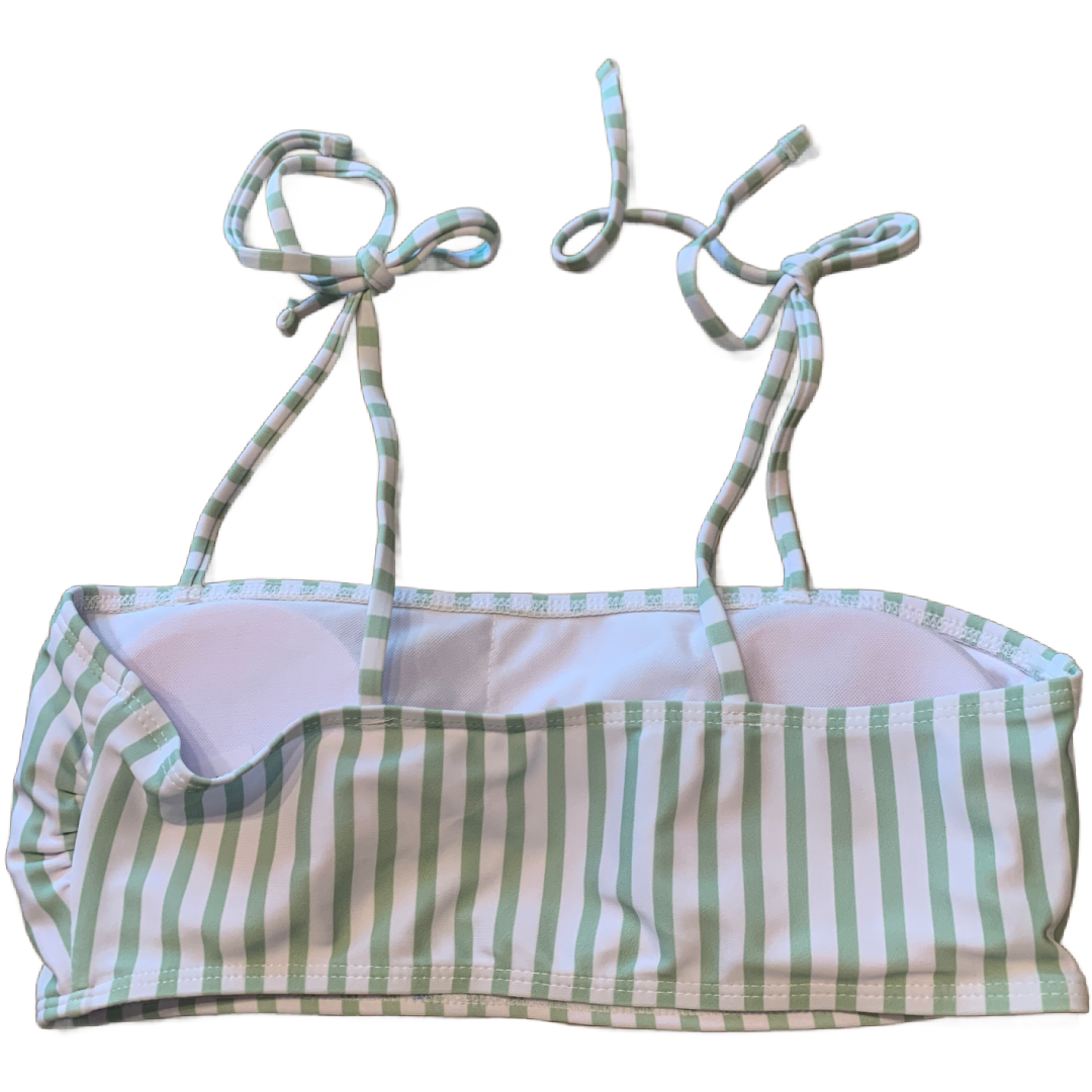 High Cut Green Stripe Bikini Swim Wear Size Small Bow Tie Shoulder 2 Pc Swimsuit
