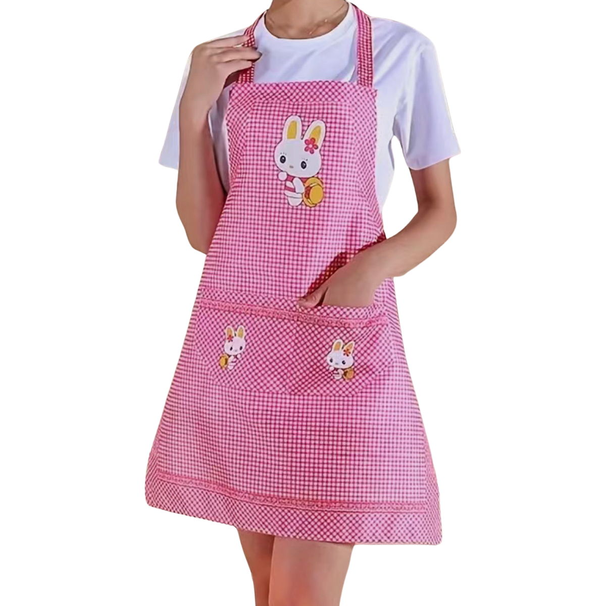 Gingham Bunny Rabbit Bib Apron Cartoon Animal Kitchen BBQ Baking Everyday NEW