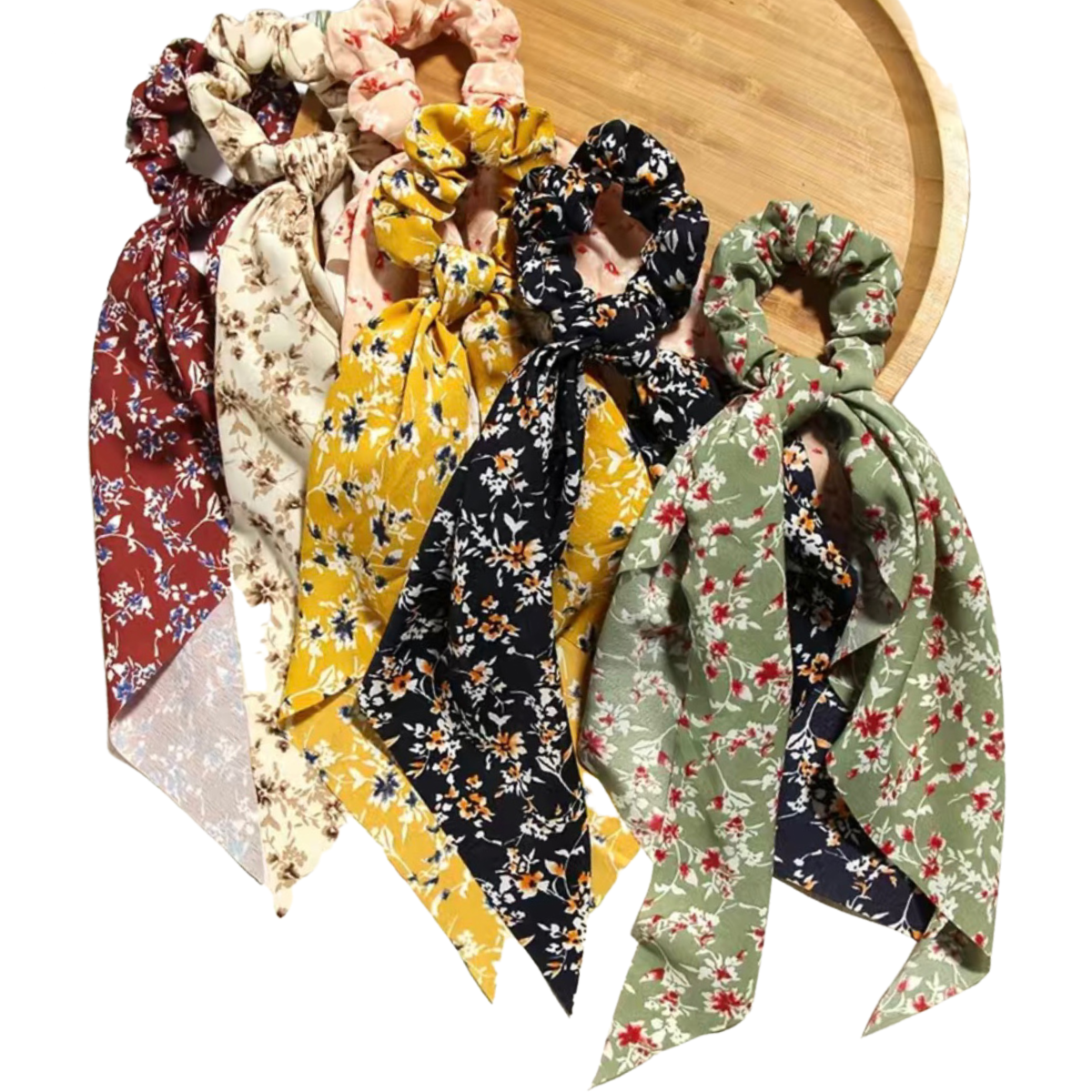 Boho Hair Floral Tie Scrunchies 6pcs Flowy Fabric 50s 60s Ponytail Bun New