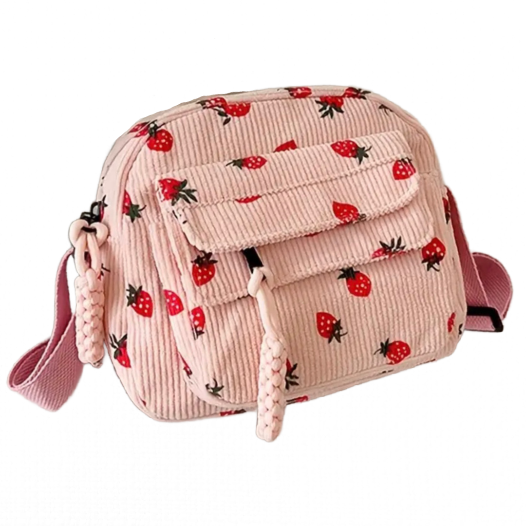 Small Corduroy Strawberry Print Shoulder Hand Bag Purse Crossbody New