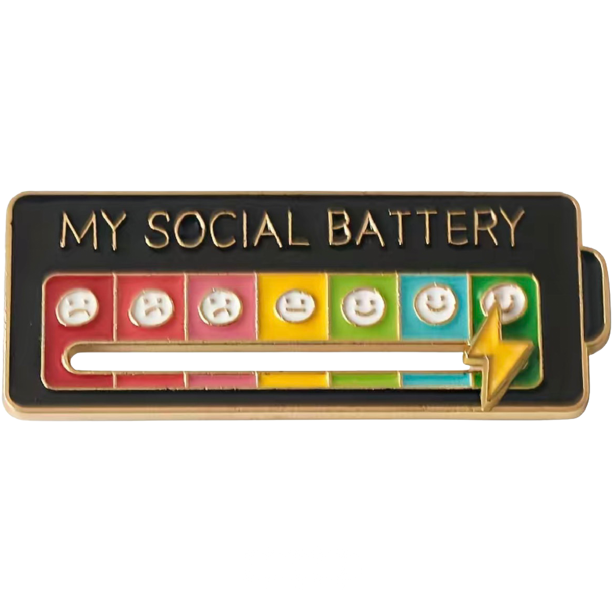 Emotional Management Jewelry "My Social Battery" Pin Sad, Happy Face NEW