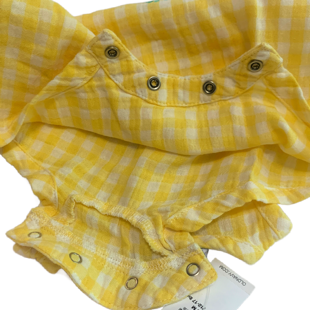 Old Navy Bee Happy Baby Romper Size 3-6 Months Sleeveless Yellow Gingham NWT