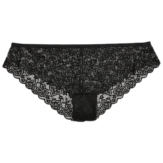 Lace Cheeky Bikini Panties Size Large (12/14) Low-Rise Black Underwear NEW