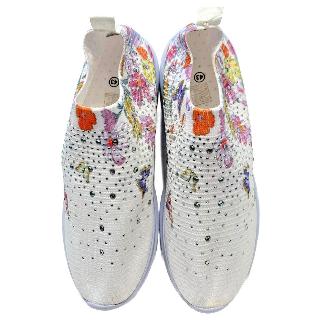 Women's Floral Rhinestone Knit Slip-On Sneakers Size 10.5 Colorful Shoes NWOT
