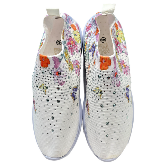 Women's Floral Rhinestone Knit Slip-On Sneakers Size 10.5 Colorful Shoes NWOT