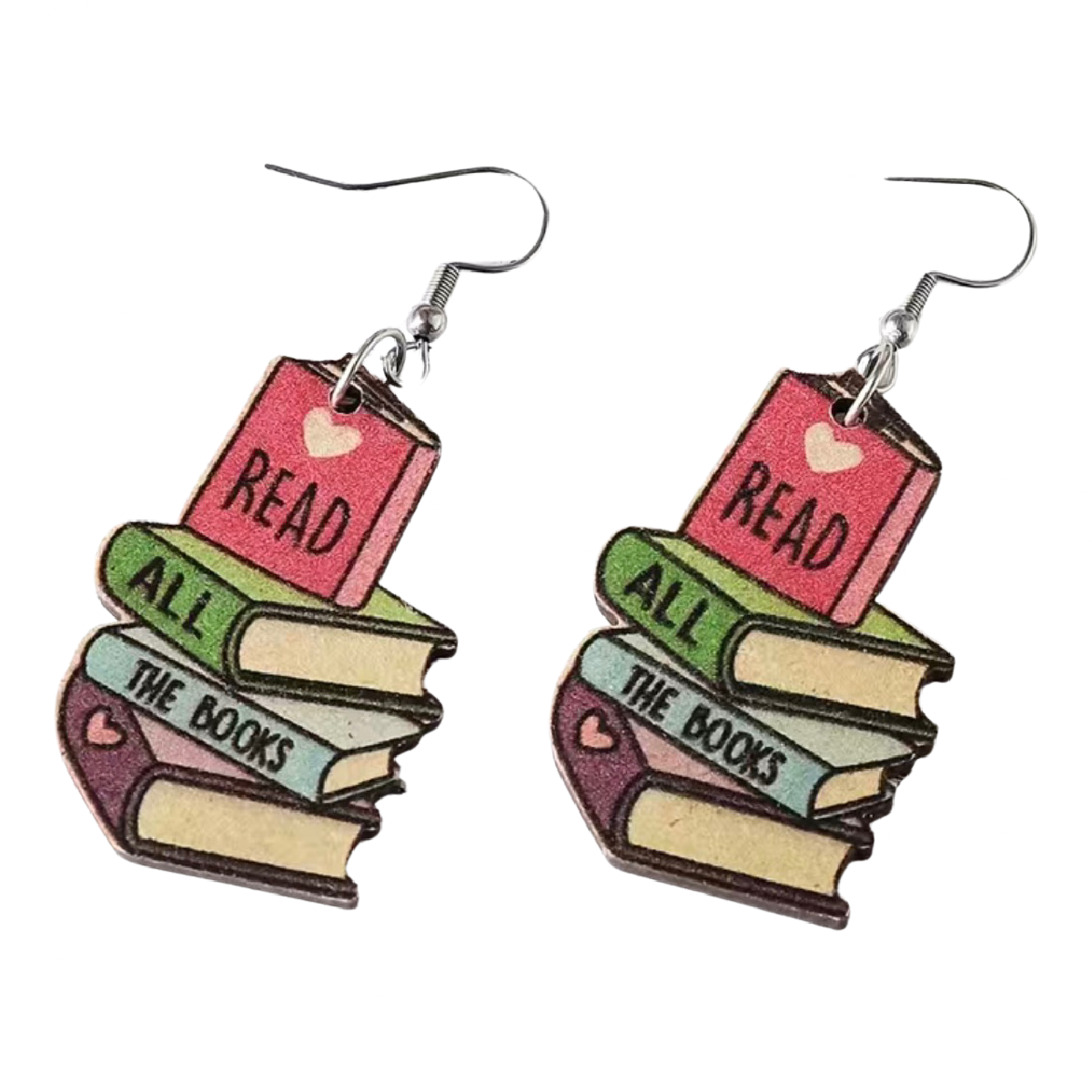 Wooden Book Love READ ALL THE BOOKS Earrings Librarian Teacher Student Gifts New