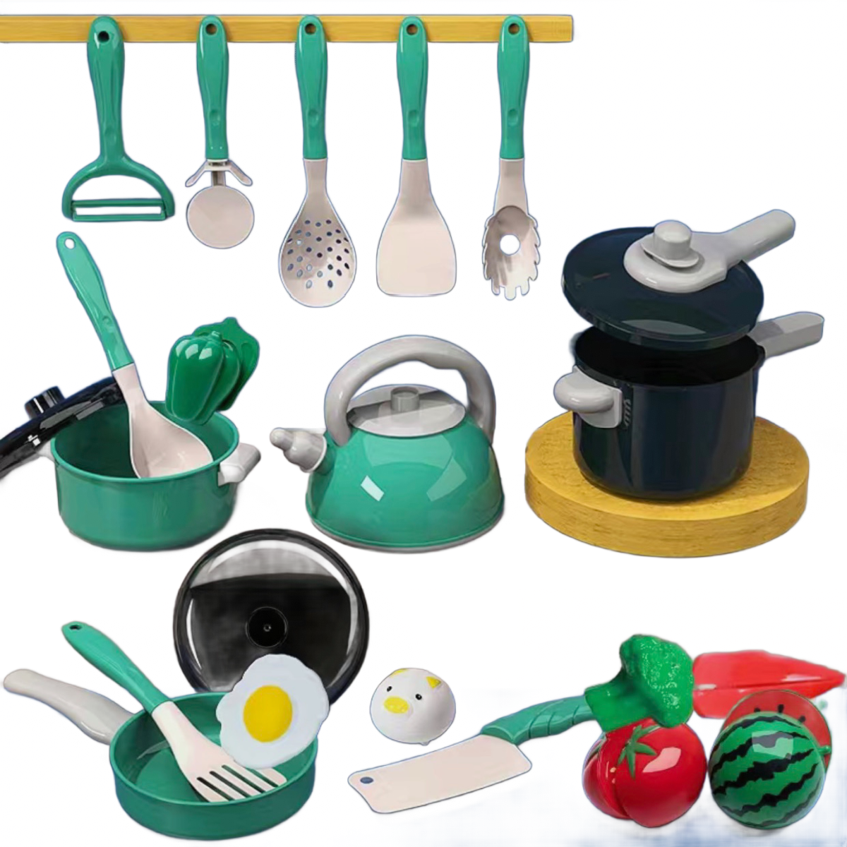 Kids Play Kitchen Food Cooking Utensils Pots Pans Accessories Set