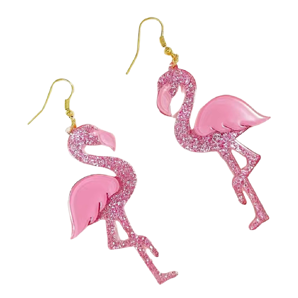 Glitter Pink Flamingo Bird Layered Acrylic Drop Dangle 3.15" Earrings New