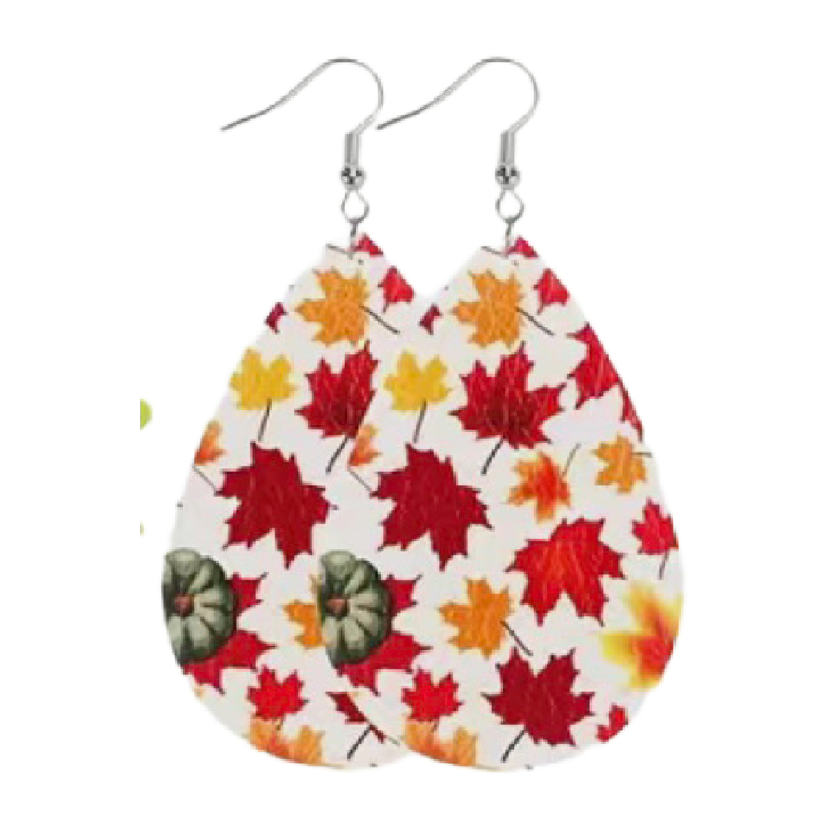 Autumn Leaves Earrings Pumpkins Gourds Colorful Faux Leather Dangle NEW