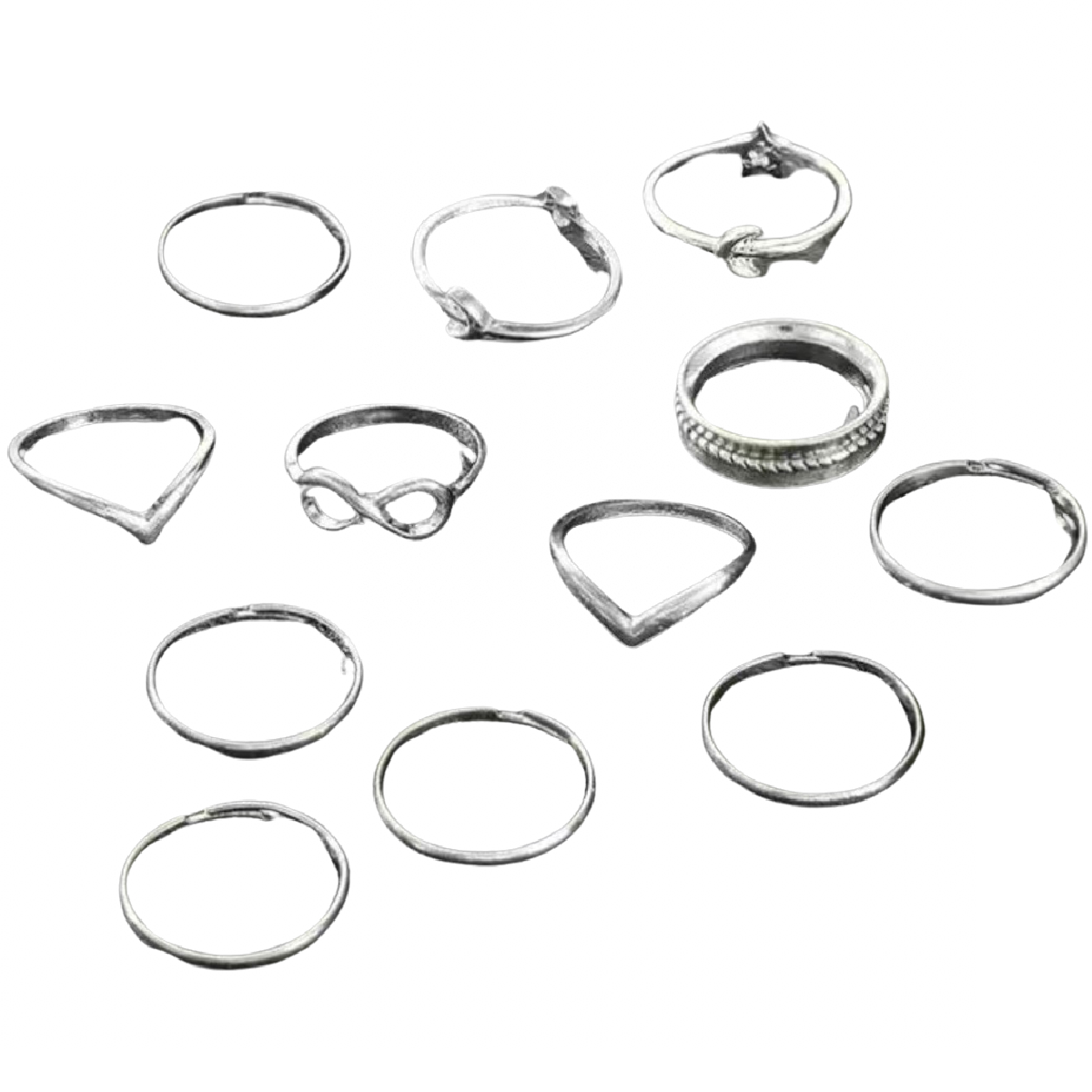 12pc Ring Set Simple Boho Ancient Silvertone Infinity Shape Adjustable NEW Lot