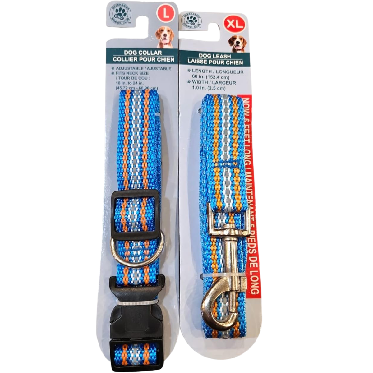 Dog Leash & Collar Combo Large 18"-24" Neck NEW 2pc Set