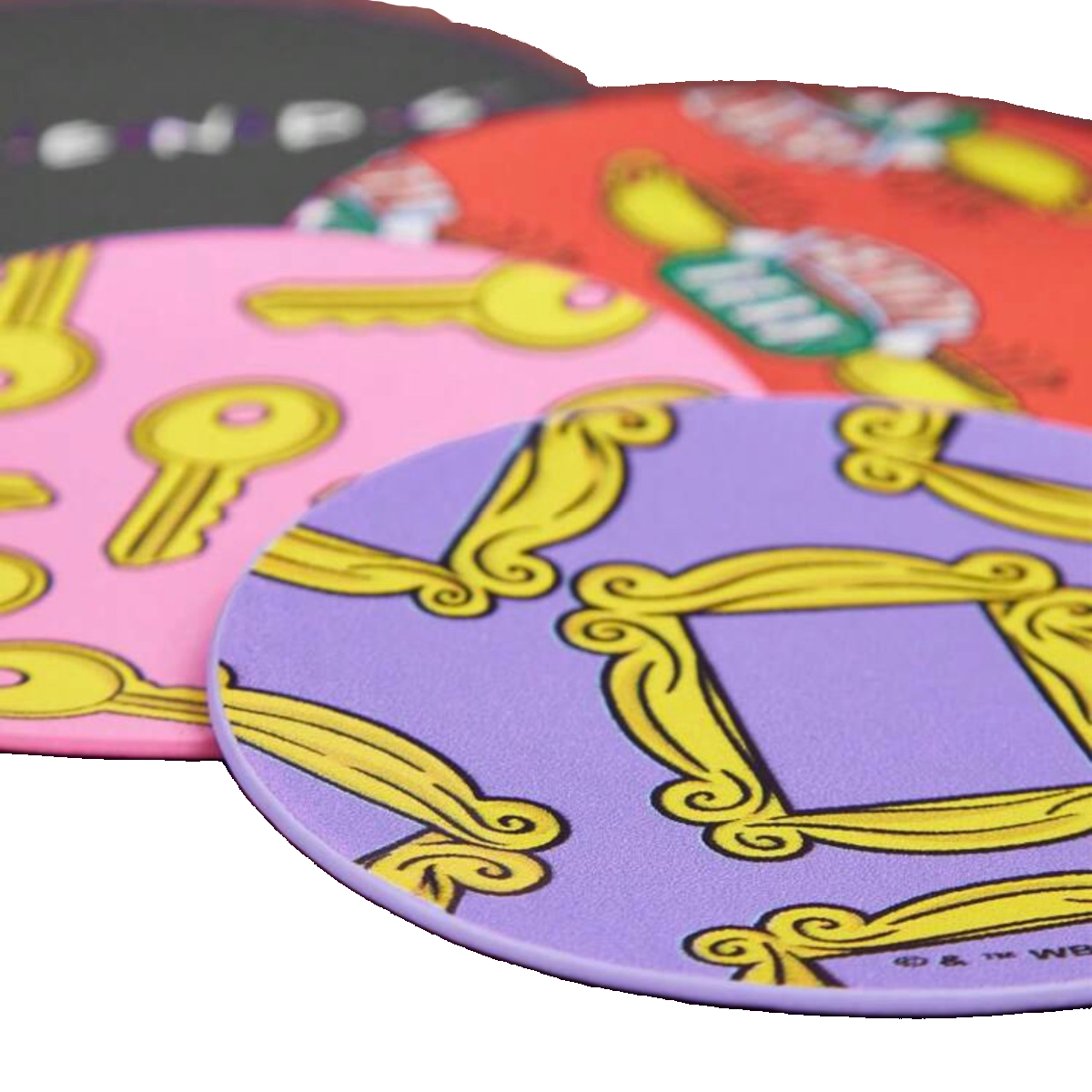 TV Show FRIENDS Drink Cup Coasters Set Faux Leather 3.9" Round New Lot of 4
