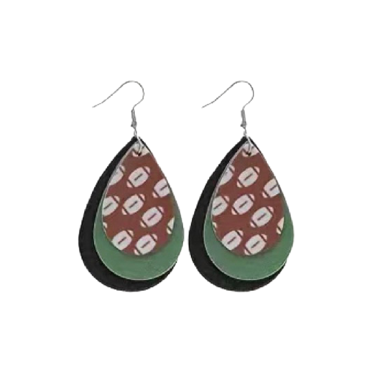 Football Rugby Faux Leather Dangle Earrings Sporty Team Support NEW