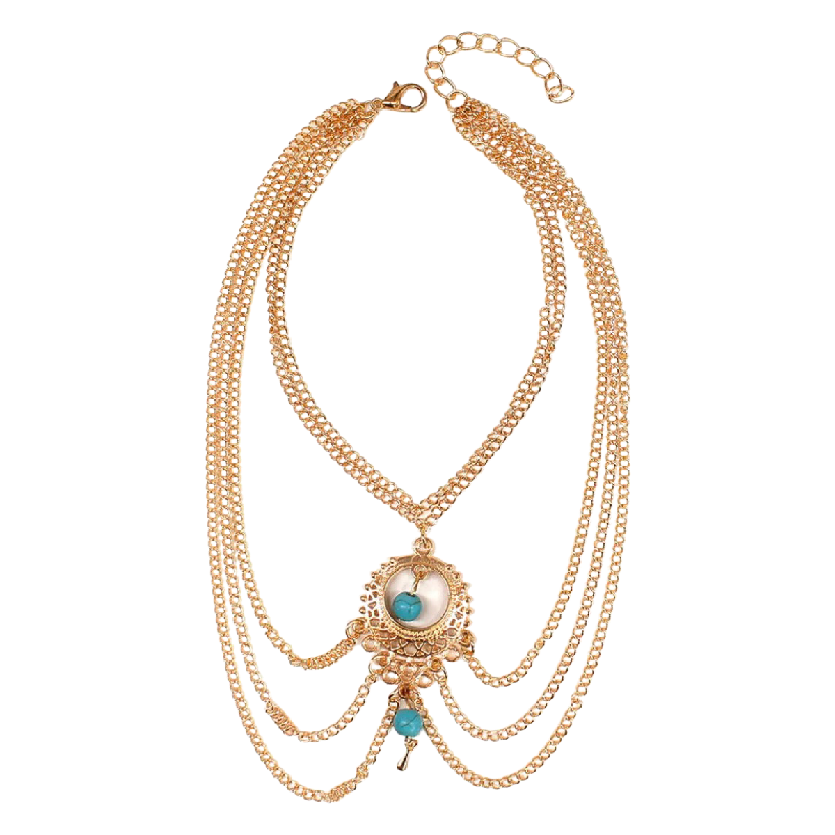 Turquoise Boho Geometric Hollow Anklet in Silver or Gold Tone NEW Foot Jewelry